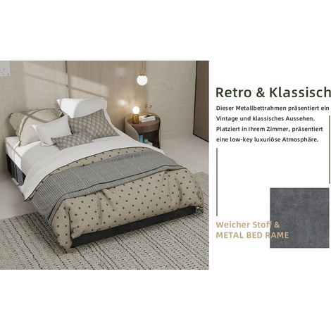 Cadre de lit moderne minimaliste, 140200CM, gris, en velours hollandais, équipé de vérins à gaz, meuble de chambre au style moderne, sans tête de lit ni matelas. (1/5)