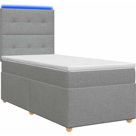 LED Boxspringbett mit Matratze Hellgrau 90 x 190 cm Stoff vidaXL (1/5)