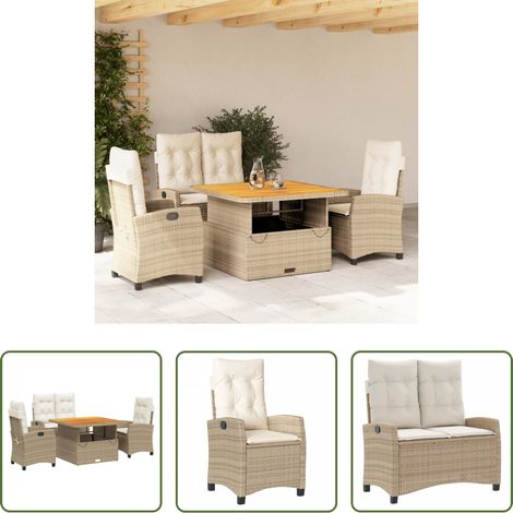vidaXL Relaxsessel - 4-tlg. Garten-Essgruppe mit Kissen Beige Poly Rattan (1/5)