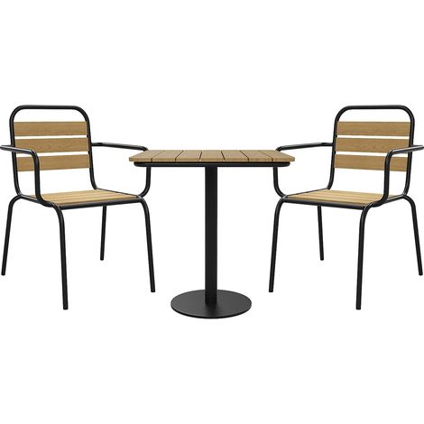 Sala da pranzo da giardino in polywood e metallo: un tavolo L.70 cm e 2 poltrone impilabili - Nero - LYLIOS di MYLIA (1/5)