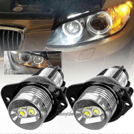 Xenon 6000K LED Angel Eyes Blanc pour E90 E91, feux de stationnement, anneaux lumineux, paire de phares (1/5)