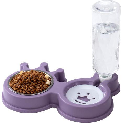 Gamelle chaton 2-en-1 nourriture/eau, surélevée, pour lapins/chiot, violet, 27x18,5x4 cm
