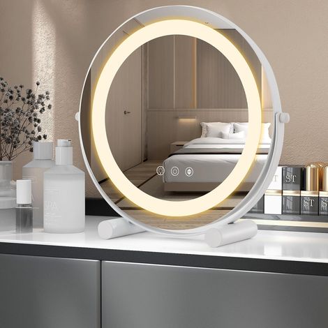 COSTWAY Specchio da Trucco con Luci, Specchio Rotondo con Luminosità Regolabile a 3 Colori, Controllo Tattile Intelligente, Rotazione a 360° e Funzione di Memoria, 30 CM (1/5)