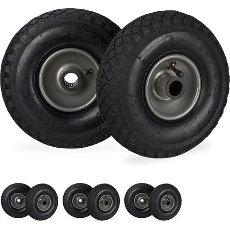 Pack de ocho ruedas de carretilla, 3.00-4, Llanta de acero, Eje de 25mm, Negro-gris