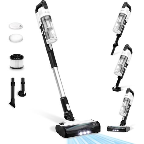 Aspirateur Balai sans Fil Anti-Enchevêtrement, 2.8kg Léger, 5 Couches Filtre à 99,9%, jusqu'à 50 Mins, Lumière LED, Accessoires 4 en 1 pour Poils d'animaux, Sols Durs, Voitures, Vacuum Cleaner (1/5)