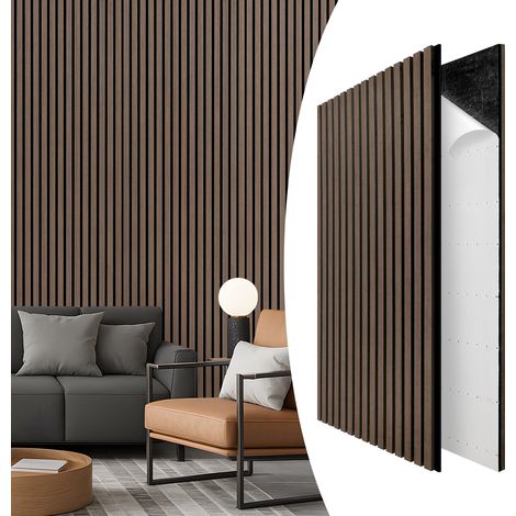 Jiubiaz 4 pièces Panneau acoustique autocollant Panneau mural Panneaux muraux modernes  Mur acoustique en bois Bois  Panneaux muraux MDF 120x6