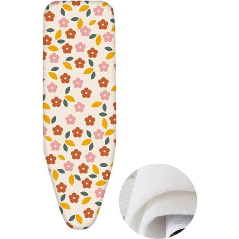Housse et tapis de table à repasser, housse de rechange pour table à repasser, housse anti-brûlure avec bord élastique (110 x 33 cm) - blanc cassé (1/3)