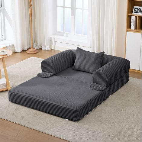 Divano letto singolo convertibile in tessuto cord grigio OKMYHOME (1/5)
