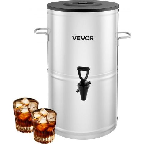 Dispensador de Té Helado, 15 L, Acero Inoxidable 304, con Grifo y Asa, Apto para Bebidas Frías y Calientes, Té Helado, Café y Agua en Cafeterías y Restaurantes, 340 x 375 x 510 mm, Plata (1/5)