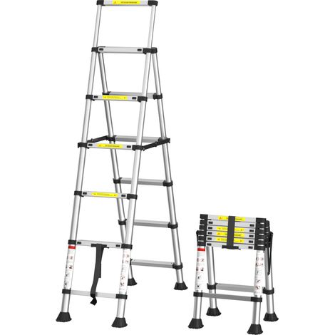 5+6 Steps(5.6ft + 6.6ft) Aluminium Herringbone Ladder Portable Household A-Frame Portable Multi-Purpose Telescopic Ladder (1/5)