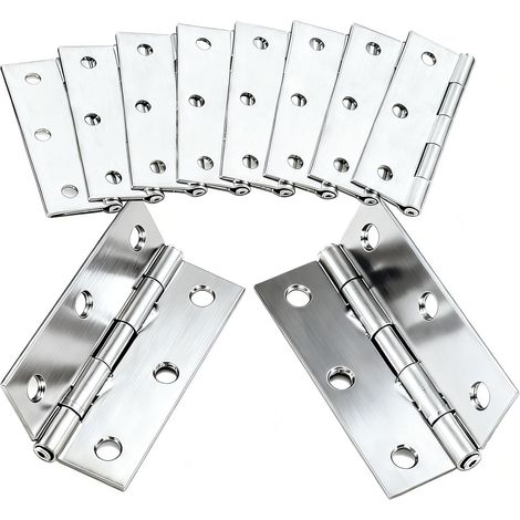 Bisagras de acero inoxidable para puertas, 75x50 mm, paquete de 10  Resistentes a la corrosión, perfil bajo, color plata pulido  Funcionamiento suave para puertas de armarios de cocina y muebles (1/5)