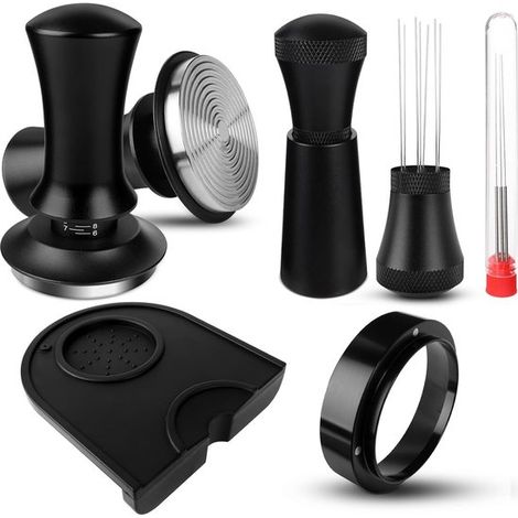 Pressino per caffè 53 mm Set di pressini per espresso con strumento WDT, imbuto dosatore da 54 mm, tappetino pressino, pressino a molla e base piatta in acciaio inox per (1/5)
