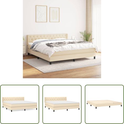 vidaXL Kopfteil - Boxspringbett mit Matratze Creme 160x200 cm Stoff (1/5)