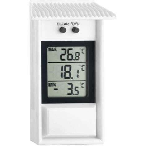 Blanc thermomètre numérique , 30.1053, résistant aux intempéries, utilisable à l'intérieur ou à l'extérieur (1/4)