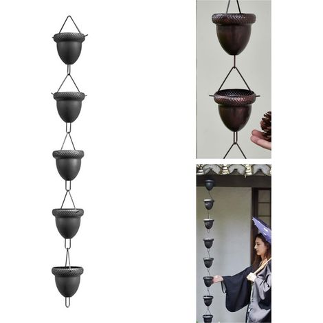 Rain Chain - Decorative - Black, Aluminium Acorn Design - for Garden, Patio, Outdoor Decor (1/5)