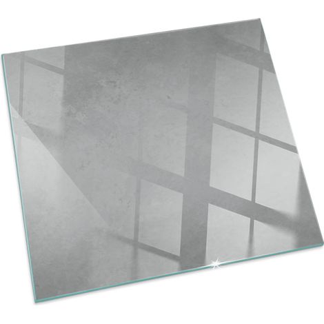 Plaque de cheminée en verre trempé protection du sol contre les étincelles Texture de béton avec effet Carrée 50x50 cm (1/5)