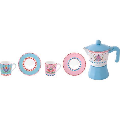 SET 2 TAZAS 100 ML Y CAFETERA SPRING FOLK + CAJA REGALO