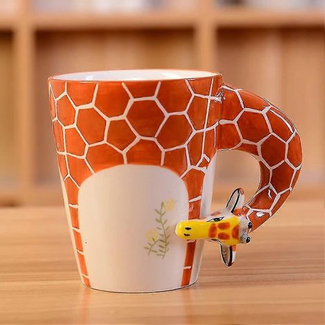 Mug en céramique peint à la main en 3D avec motif animal (girafe)