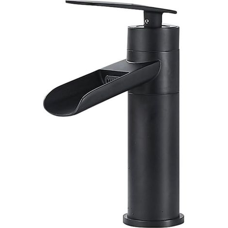 Wasserfallarmatur, Badezimmerarmatur, Einloch-Waschtischarmatur, hohe Einhebel-Badezimmerarmatur, schwarze Badezimmer-Waschtischarmatur (kurze Ausführung)