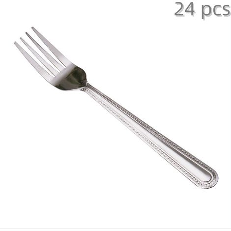 Tenedores de postre con cuentas (juego de 24), 182 mm (largo), acero inoxidable, acabado pulido brillante, aptos para lavavajillas, para cafeterías o uso doméstico. (1/4)