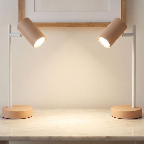 Lampada da tavolo, lampada da studio, faretto orientabile, metallo beige, H 35 cm (1/5)