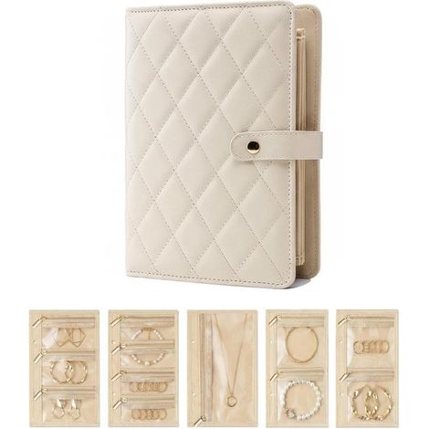 Coffret à Bijoux de Voyage en Forme de Livre en Velours Beige – Boîte à Bijoux Compacte et Élégante avec 5 Compartiments Transparents pour Boucles d'Oreilles et Colliers (1/5)