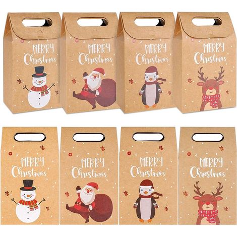 32 Pièces Boîtes Cadeaux De Noël Kraft, 4 Modèles Boîtes De Papier Artisanal Réutilisables Pour Les Cadeaux Candy Cookies Emballage De Noël (17,5 x 11 x 7cm) (1/5)