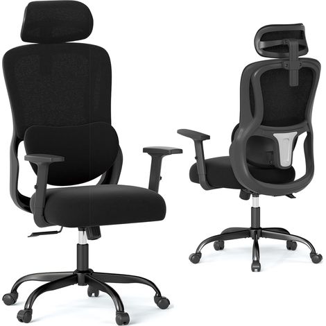 COSTWAY Sedia da Ufficio Ergonomica con Poggiatesta, Sedia da Scrivania con Schienale Regolabile, Supporto Lombare e Braccioli, Sedia da Lavoro Girevole per Computer per Casa, Ufficio e Studio (1/5)