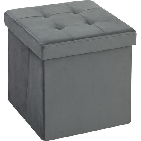 Pouf contenitore pieghevole, scatola portaoggetti, schiuma, MDF, grigio (1/5)