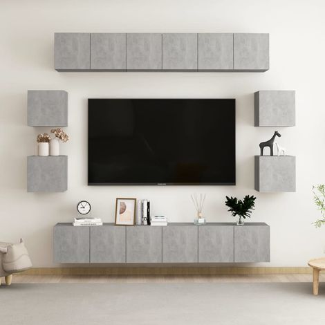 10-tlg. TV-Schrank-Set Betongrau Holzwerkstoff