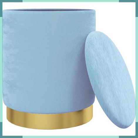 Tabouret de rangement - 340291 - Rond - Bleu clair velours - Ø31 x H37 cm (1/4)