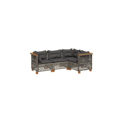 Salon de jardin 4 pcs avec coussins gris résine tressée (1/5)