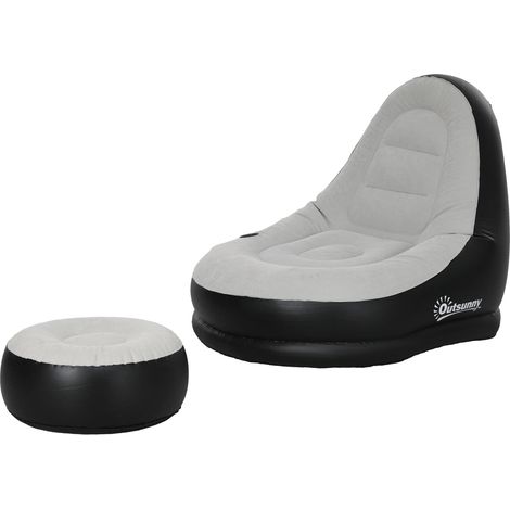 Aufblasbares Sofa Mit Fußhocker Luftsofa Mit Becherhalter, Für Camping & Zuhause, Hellgrau, 125X100X87Cm