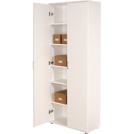 Dmora Armadio 2 ante con ripiani, color bianco, 70x34x189h, con imballo rinforzato