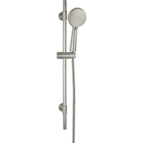 Wenko – Ensemble de douche en acier inoxydable – Pommeau 10cm avec 3 fonctions – Flexible 150cm – Barre 66cm – Raccord universel ½' (1/7)
