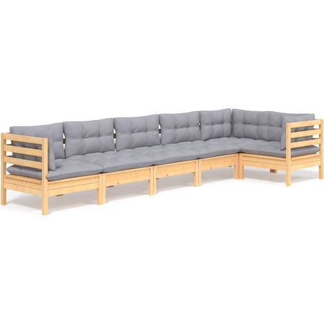 Maison Exclusive - Set Divani da Giardino 6 pz con Cuscini Grigi Massello di Pino (1/5)