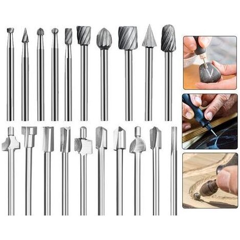 HSS-Fräser, 20 Stück 3 mm (1/8") Hochleistungs-Schnellstahl-Fräser-Set für Holzfräser, Zubehörset für Dremel, Foredom und Proxxon Multifunktionswerkzeuge (1/5)