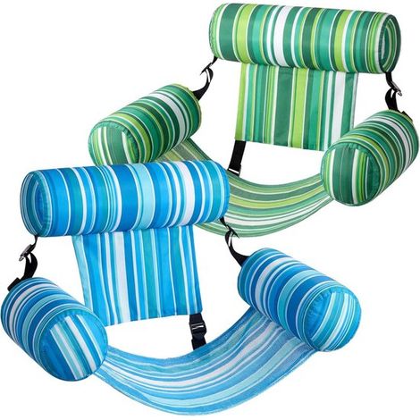 Lot de 2 hamacs flottants gonflables pour piscine, fauteuils aquatiques réglables avec pompe à air incluse, pour plage et piscine, vert et bleu (1/2)