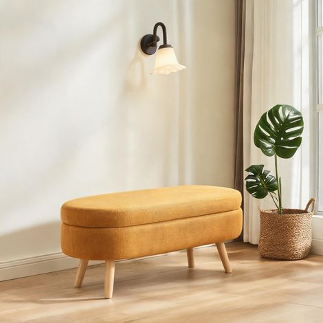 Banquette de rangement jaune 110 cm en chenille 110 x 40 x 42 cm (1/5)