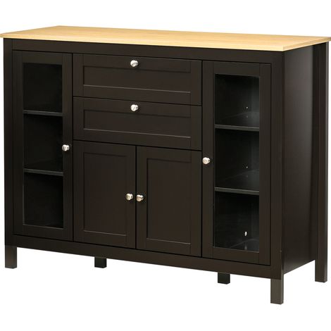 Buffet 1 placard double porte 2 vitrées 2 tiroirs étagère réglable 120x40x90 cm noir