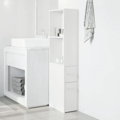Meuble de Rangement Salle de Bain Étroit avec Roulettes, Armoire de Toilette Blanche sur Roues, Solution de Stockage Gain de Place pour Petite Salle d'Eau (1/5)