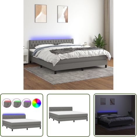 The Living Store Sommier à lattes de lit et matelas et LED Gris foncé 180x200 cm - Sommier Tapissier - Lit Plateforme - Lit Avec Rangement - Matelas À Ressorts Ensachés - Éclairage LED (1/5)