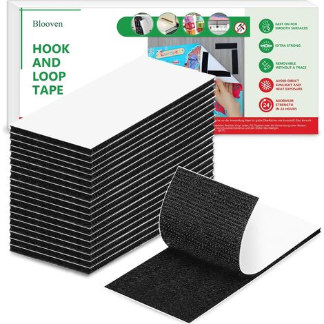 Scratch Autocollant Double Face, 20 Pièces 50x100 mm, Rubans Adhésifs, Bande Agrippantes Adhésives Avec Crochets Et Boucles (Noir, 20 Pièces 50x100 mm) (1/5)