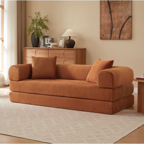 Divano letto in velluto terracotta, senza montaggio, 195 x 178 x 40 cm OKMYHOME (1/5)