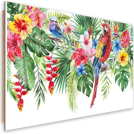 Quadro deco panel, Foglie di fiori di pappagalli tropicali - 90x60 (1/5)