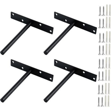 4 ensembles Support Étagère Invisible T Forme Équerres Fixation Murale Robustes pour Meuble Bibliothèque Cuisine Charge Lourde Acier Noir Durable (1/4)