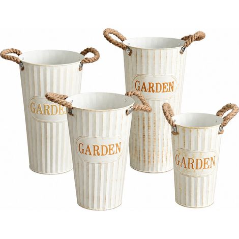 Vase seau à fleurs séchées, blanc vintage, seau en fer blanc à poser au sol, décoration intérieure 35 cm (1/4)