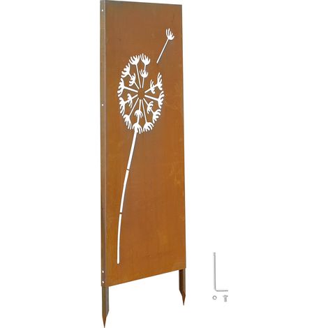 Mophorn Separador de ambientes metálico, 61 x 160 cm, biombo para exteriores, estructura de acero, estacas para fijación, pantalla de privacidad para jardín, patio, terraza o pared, color marrón óxido (1/5)