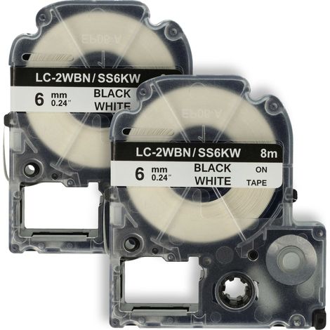 vhbw 2x Label Tape Replacement for Epson LC-2WBN, SS6KW for Label Printer 6mm Black on White (1/4)