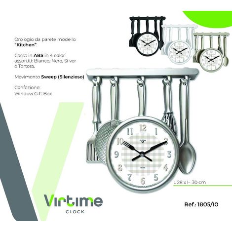Orologio da Parete in ABS Kitchen Movimento Silenzioso 28 x 30 cm 4 Colori (1/2)